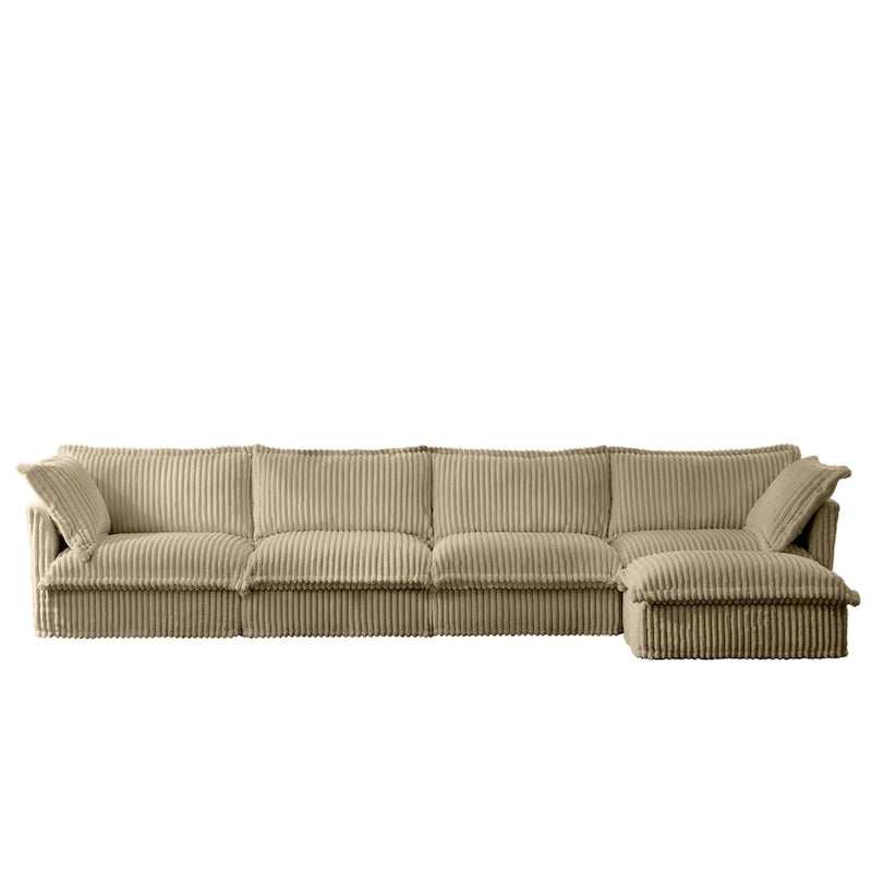 Cord-Sofa in L-Form mit abnehmbarem Bezug und tiefen Sitzen, 4-Sitzer-Couch mit weichen Armlehnen und 2 großen Kissen