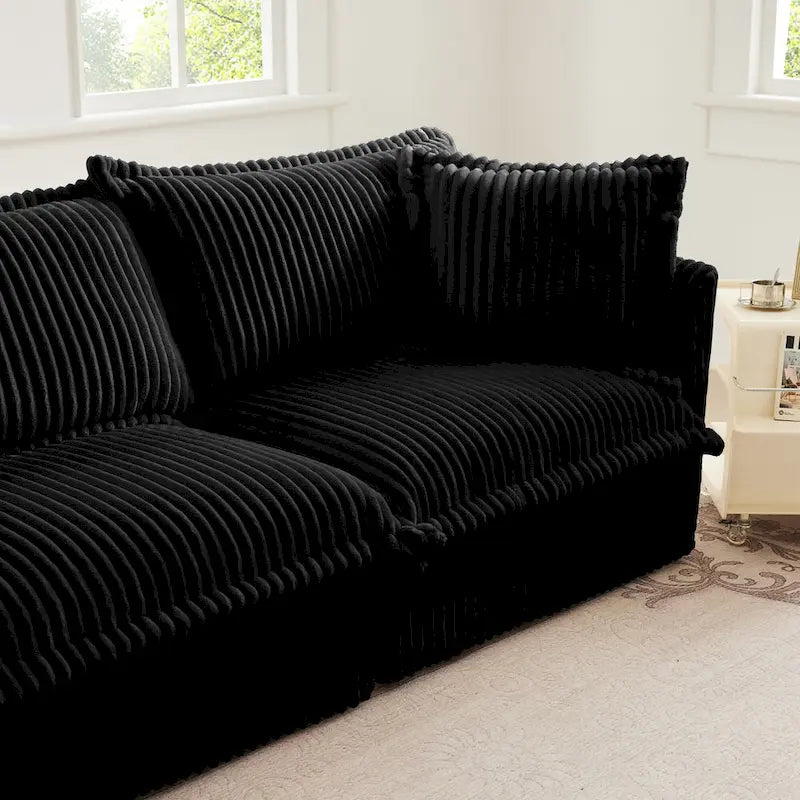 Cord-Sofa in L-Form mit abnehmbarem Bezug und tiefen Sitzen, 4-Sitzer-Couch mit weichen Armlehnen und 2 großen Kissen