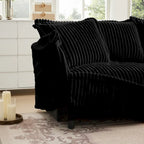 Cord-Sofa in L-Form mit abnehmbarem Bezug und tiefen Sitzen, 4-Sitzer-Couch mit weichen Armlehnen und 2 großen Kissen