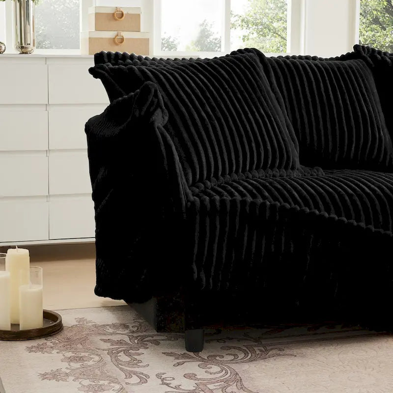 Cord-Sofa in L-Form mit abnehmbarem Bezug und tiefen Sitzen, 4-Sitzer-Couch mit weichen Armlehnen und 2 großen Kissen