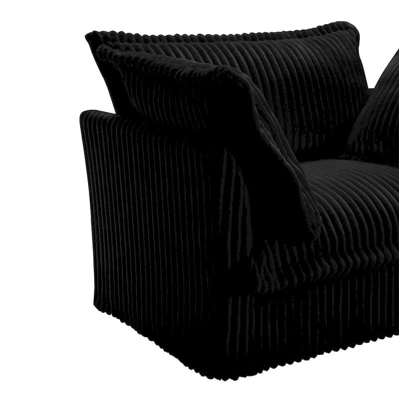 Cord-Sofa in L-Form mit abnehmbarem Bezug und tiefen Sitzen, 4-Sitzer-Couch mit weichen Armlehnen und 2 großen Kissen
