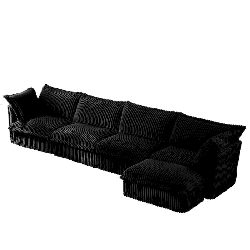 Cord-Sofa in L-Form mit abnehmbarem Bezug und tiefen Sitzen, 4-Sitzer-Couch mit weichen Armlehnen und 2 großen Kissen