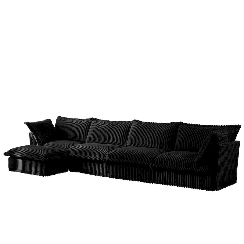 Cord-Sofa in L-Form mit abnehmbarem Bezug und tiefen Sitzen, 4-Sitzer-Couch mit weichen Armlehnen und 2 großen Kissen
