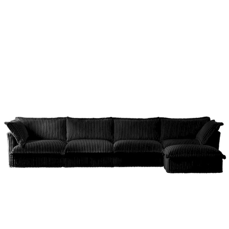 Cord-Sofa in L-Form mit abnehmbarem Bezug und tiefen Sitzen, 4-Sitzer-Couch mit weichen Armlehnen und 2 großen Kissen