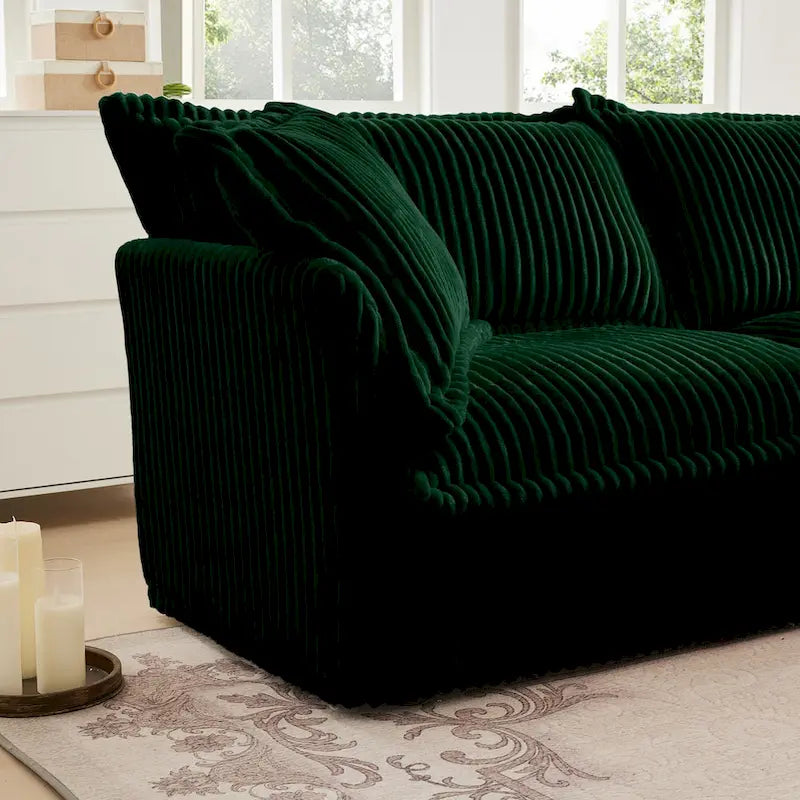Cord-Sofa in L-Form mit abnehmbarem Bezug und tiefen Sitzen, 4-Sitzer-Couch mit weichen Armlehnen und 2 großen Kissen