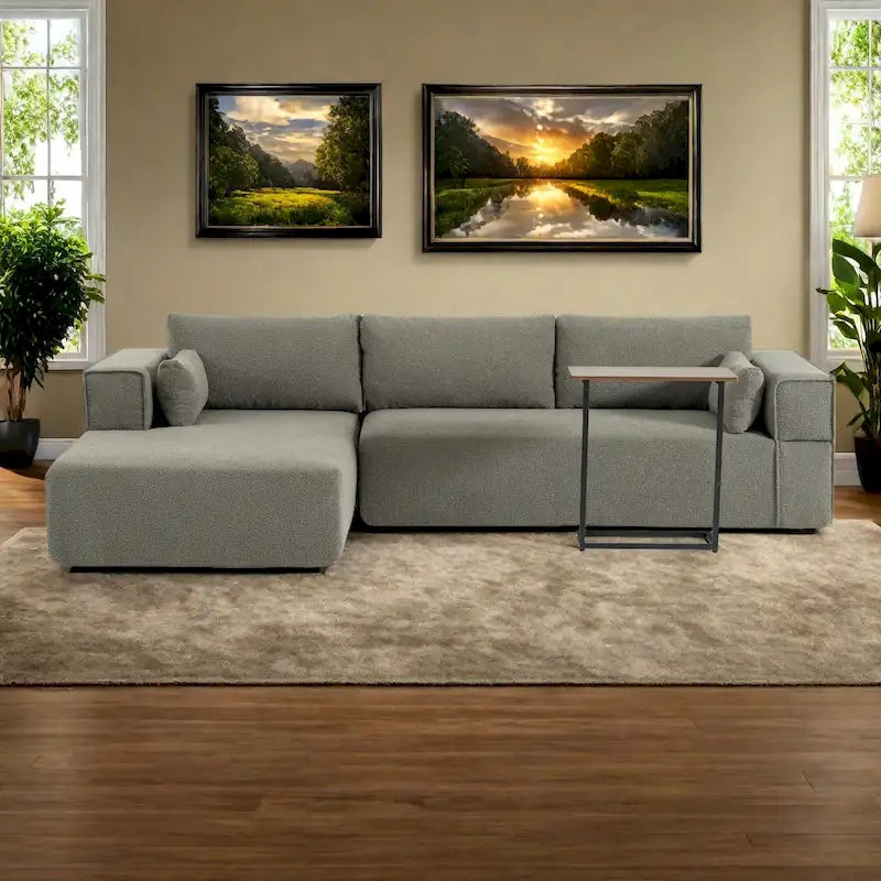 Modulares Ecksofa Boucle 112 mit kostenlosem Beistelltisch, breitem Sitzdesign und ohne Montage erforderlich