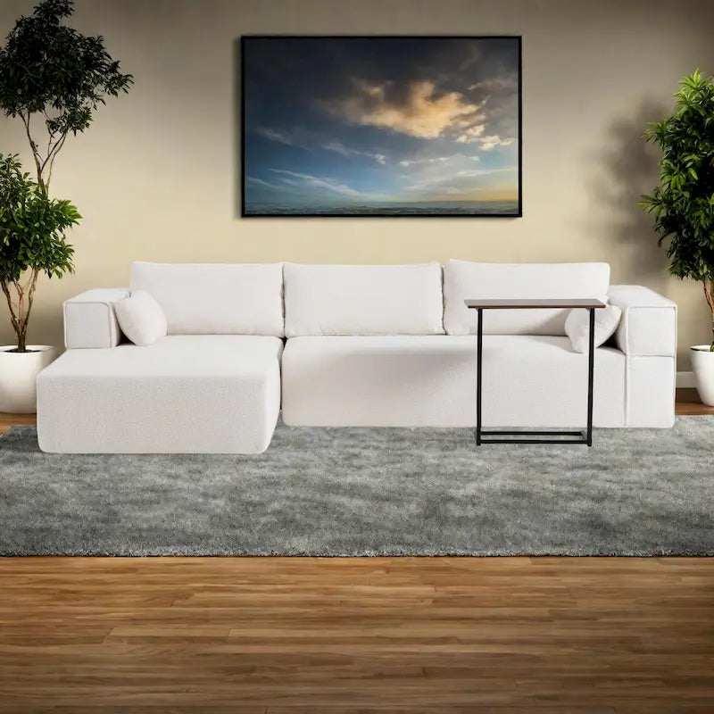 Modulares Ecksofa Boucle 112 mit kostenlosem Beistelltisch, breitem Sitzdesign und ohne Montage erforderlich