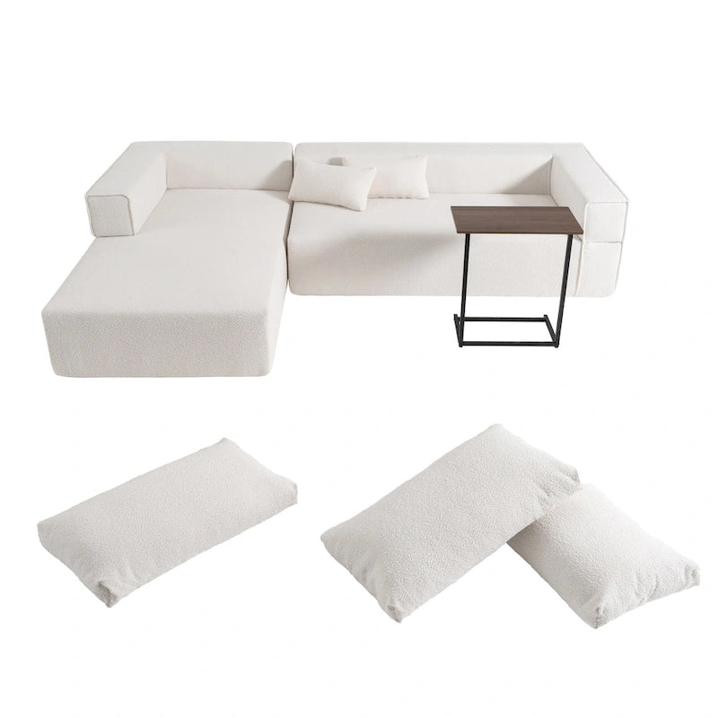 Modulares Ecksofa Boucle 112 mit kostenlosem Beistelltisch, breitem Sitzdesign und ohne Montage erforderlich
