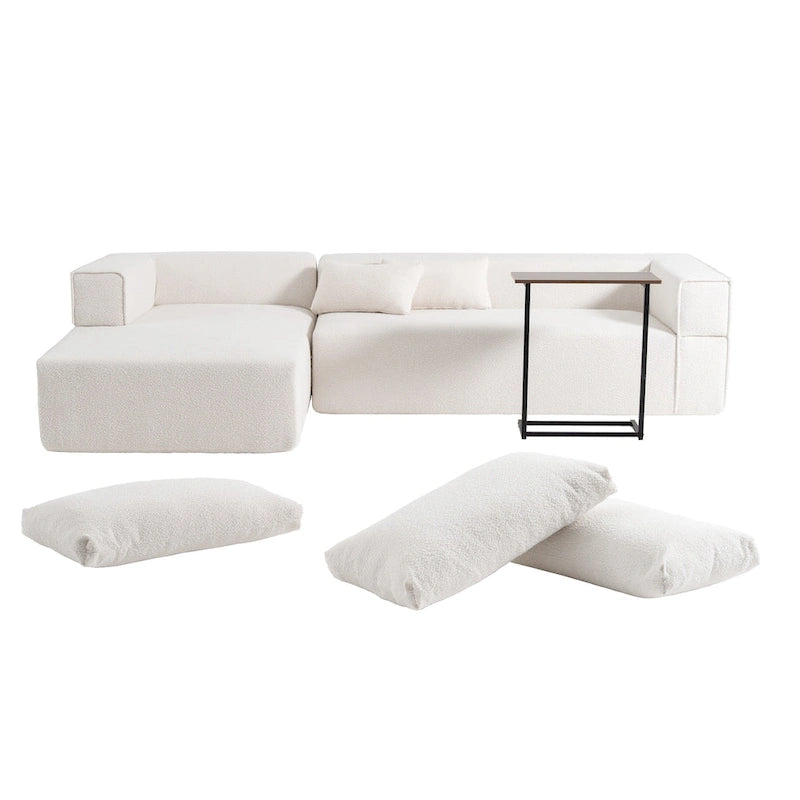 Modulares Ecksofa Boucle 112 mit kostenlosem Beistelltisch, breitem Sitzdesign und ohne Montage erforderlich
