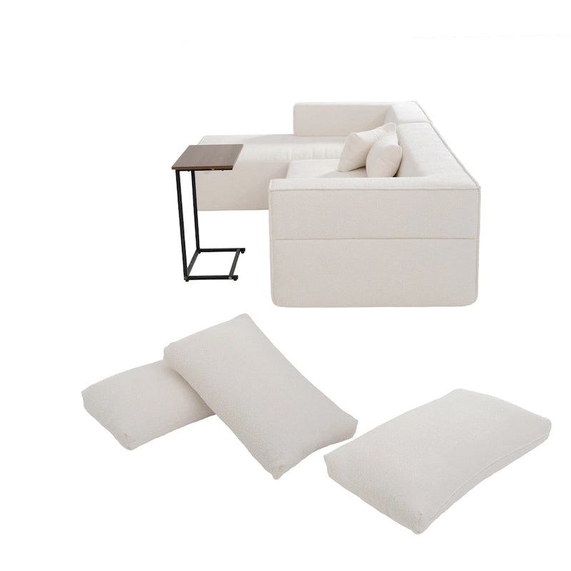 Modulares Ecksofa Boucle 112 mit kostenlosem Beistelltisch, breitem Sitzdesign und ohne Montage erforderlich