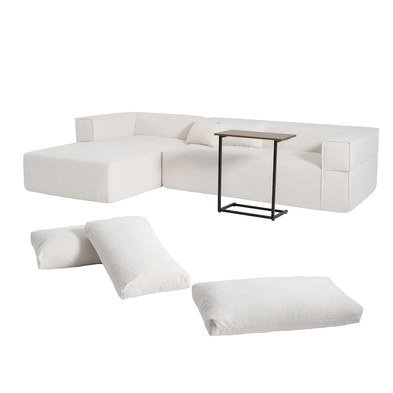 Modulares Ecksofa Boucle 112 mit kostenlosem Beistelltisch, breitem Sitzdesign und ohne Montage erforderlich