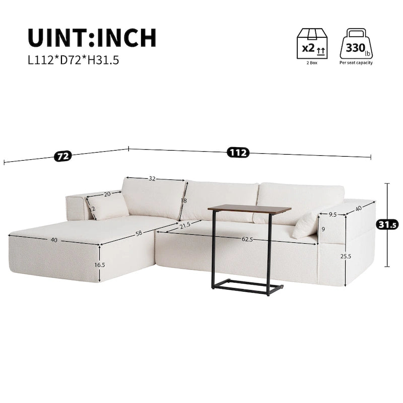Modulares Ecksofa Boucle 112 mit kostenlosem Beistelltisch, breitem Sitzdesign und ohne Montage erforderlich