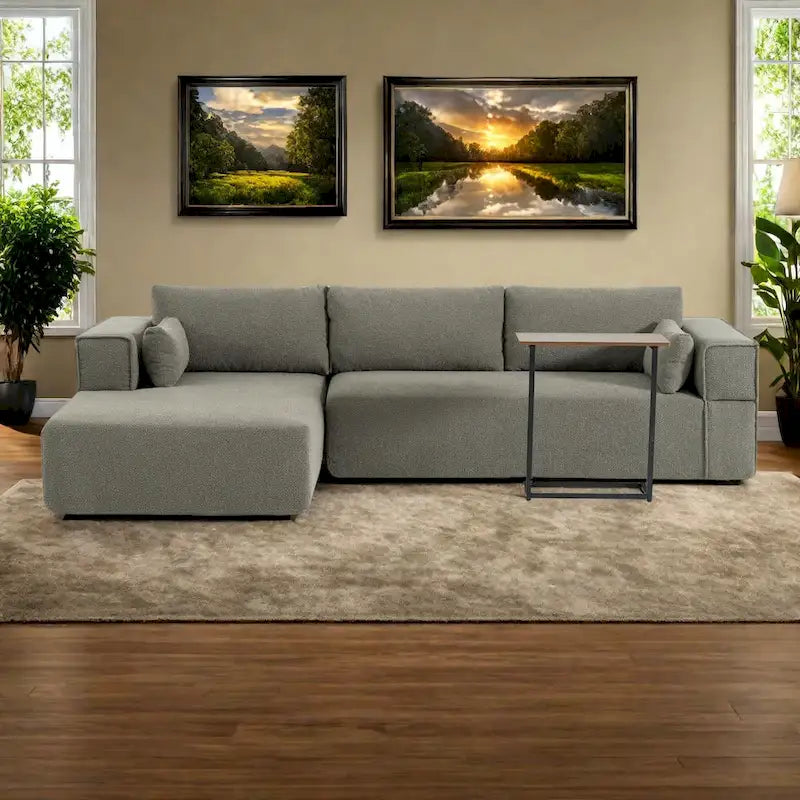 Modulares Ecksofa Boucle 112 mit kostenlosem Beistelltisch, breitem Sitzdesign und ohne Montage erforderlich