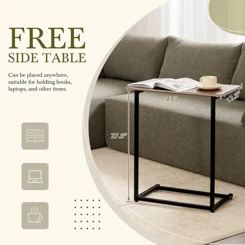 Modulares Ecksofa Boucle 112 mit kostenlosem Beistelltisch, breitem Sitzdesign und ohne Montage erforderlich