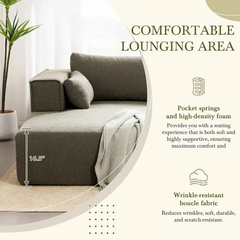 Modulares Ecksofa Boucle 112 mit kostenlosem Beistelltisch, breitem Sitzdesign und ohne Montage erforderlich