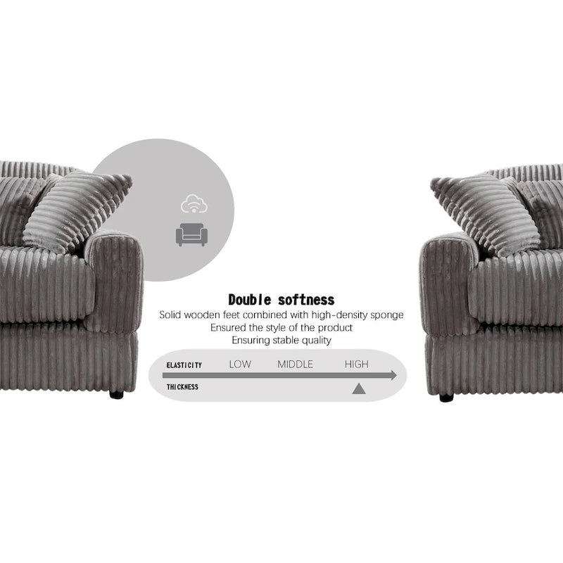 93,25 Corduroy Eckschlafsofa mit tiefer Sitzfläche & 6 Kissen - modernes Schlafsofa-Modul