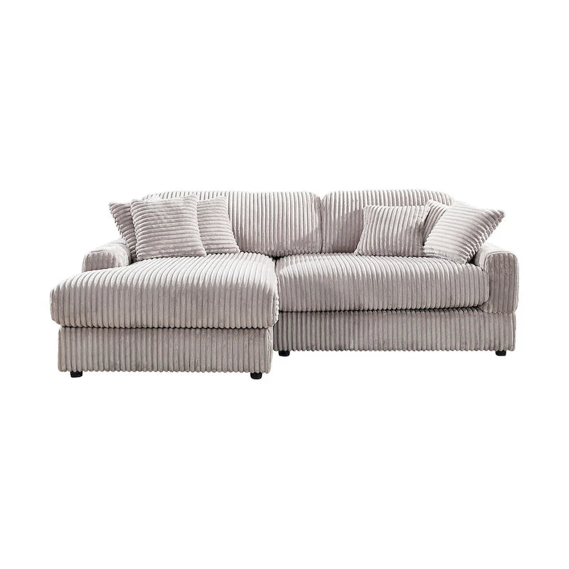 93,25 Corduroy Eckschlafsofa mit tiefer Sitzfläche & 6 Kissen - modernes Schlafsofa-Modul