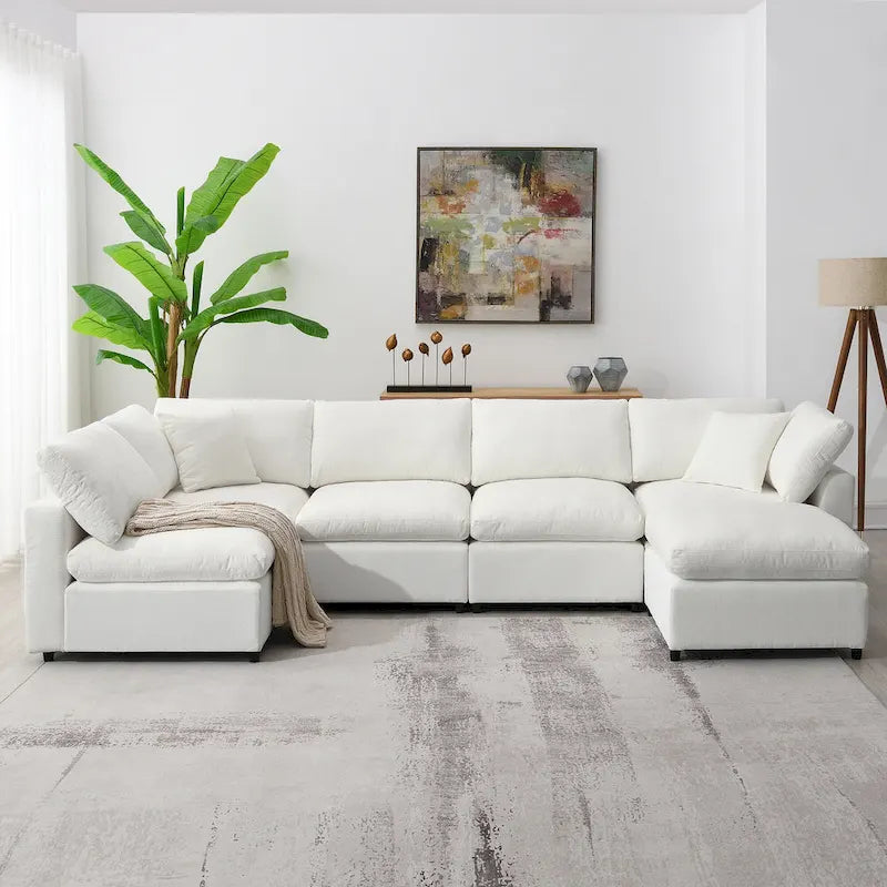 Beiges 130 Chenille Cloud U-förmiges Schlafsofa, 6-teiliges Moduldesign