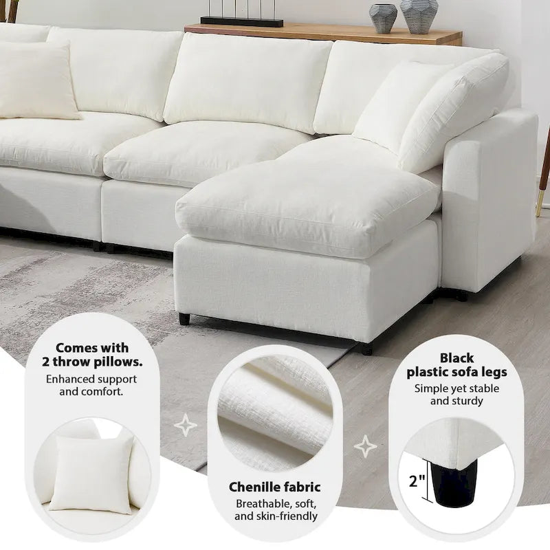 Beiges 130 Chenille Cloud U-förmiges Schlafsofa, 6-teiliges Moduldesign