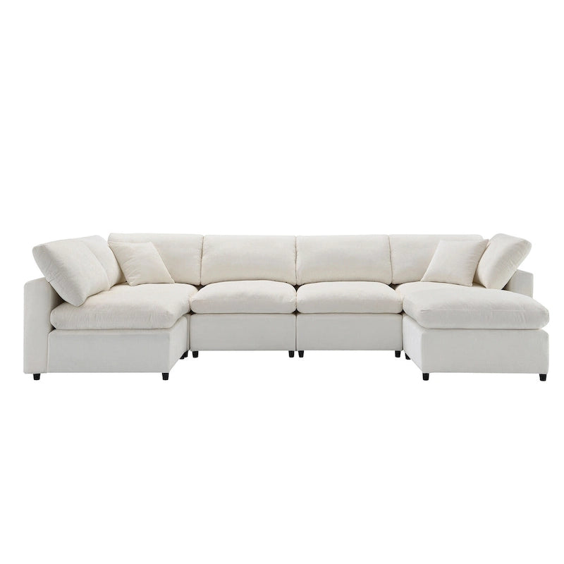 Beiges 130 Chenille Cloud U-förmiges Schlafsofa, 6-teiliges Moduldesign