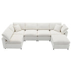 Beiges 130 Chenille Cloud U-förmiges Schlafsofa, 6-teiliges Moduldesign