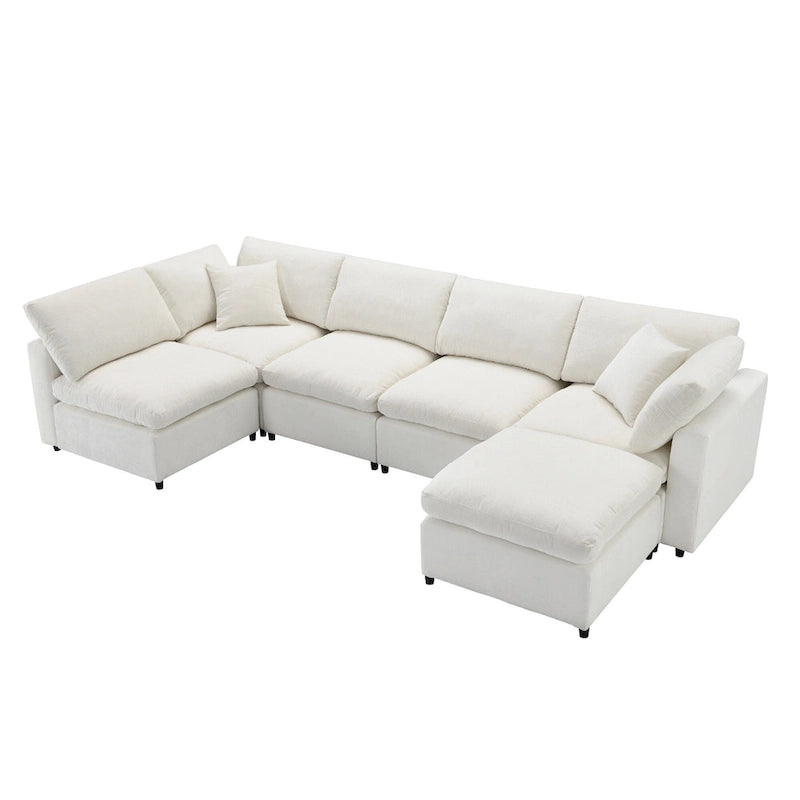 Beiges 130 Chenille Cloud U-förmiges Schlafsofa, 6-teiliges Moduldesign