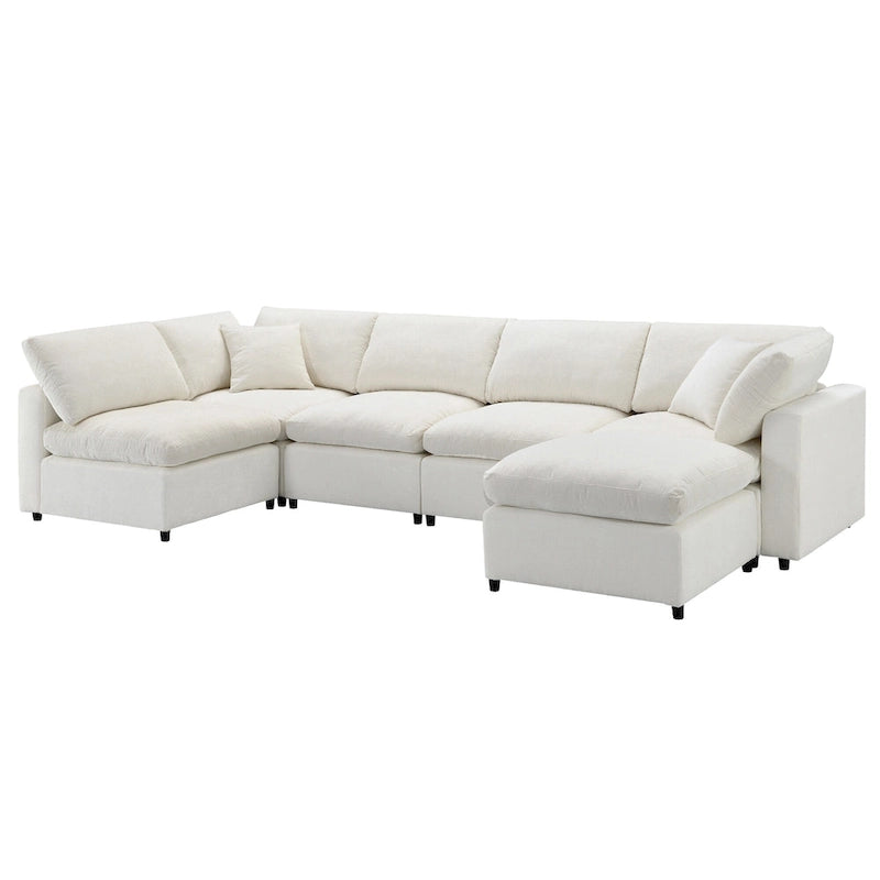 Beiges 130 Chenille Cloud U-förmiges Schlafsofa, 6-teiliges Moduldesign