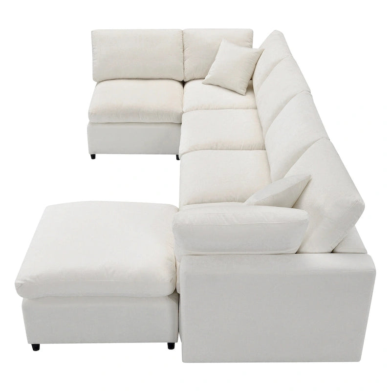 Beiges 130 Chenille Cloud U-förmiges Schlafsofa, 6-teiliges Moduldesign