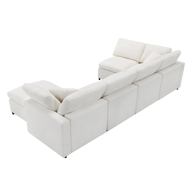 Beiges 130 Chenille Cloud U-förmiges Schlafsofa, 6-teiliges Moduldesign
