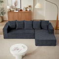 Blaues modulares L-förmiges 3-Sitzer-Ecksofa-Set 104.34 aus luxuriösem Chenille-Stoff mit Chaiselongue – minimalistisches Design
