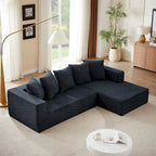 Blaues modulares L-förmiges 3-Sitzer-Ecksofa-Set 104.34 aus luxuriösem Chenille-Stoff mit Chaiselongue – minimalistisches Design
