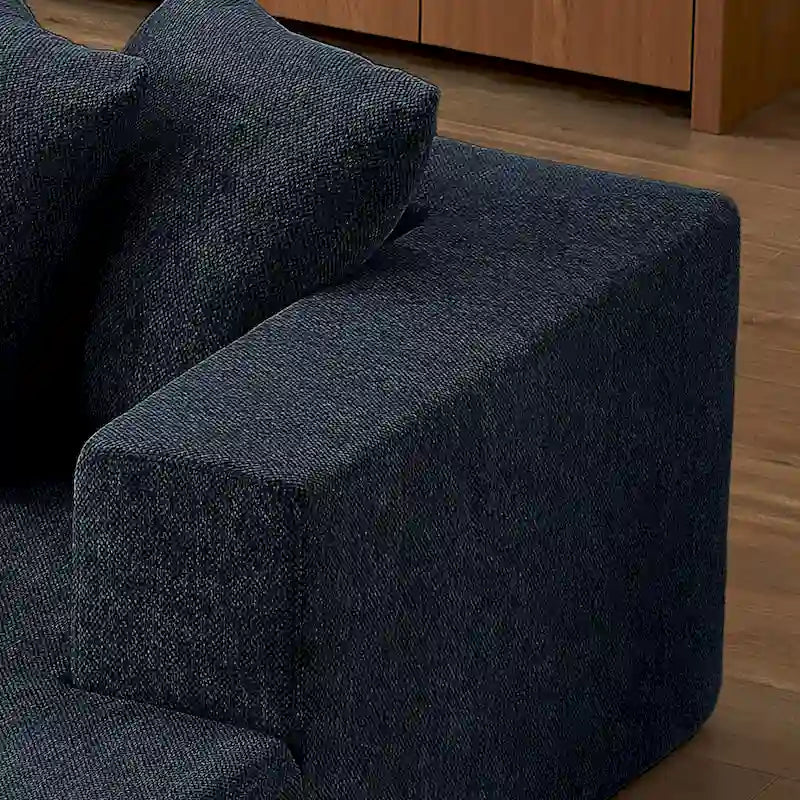 Blaues modulares L-förmiges 3-Sitzer-Ecksofa-Set 104.34 aus luxuriösem Chenille-Stoff mit Chaiselongue – minimalistisches Design