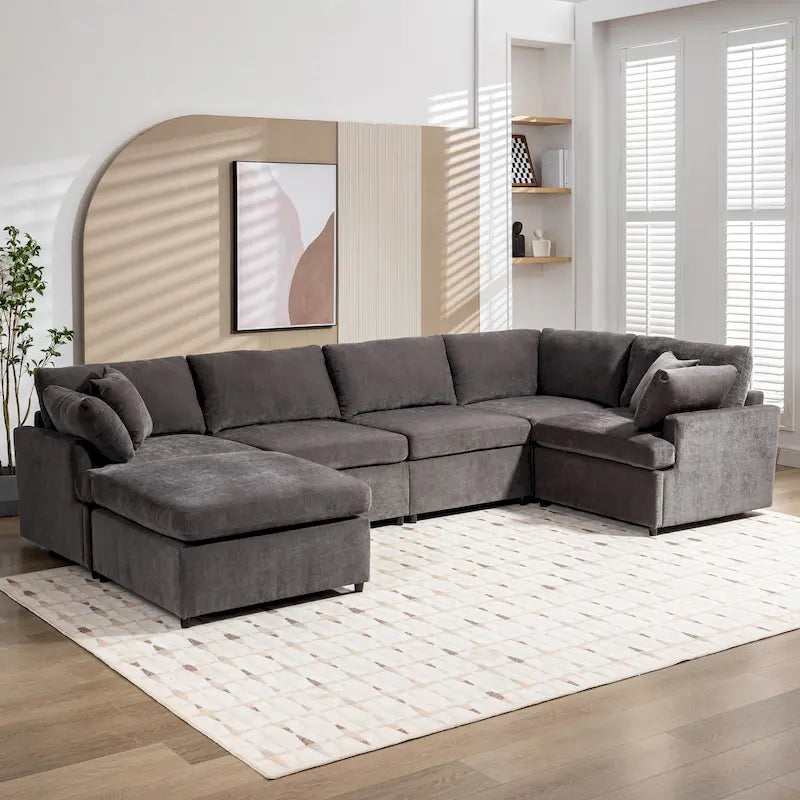 100,4 geräumiges U-förmiges 6-Sitzer-Ecksofa mit abnehmbaren Ottomanen und Kissen, flexible Konfiguration