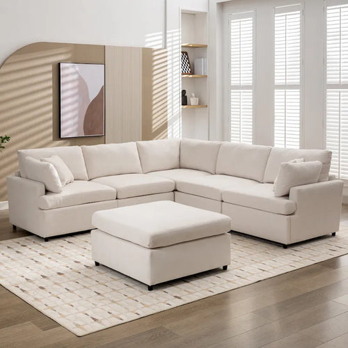 100,4 geräumiges U-förmiges 6-Sitzer-Ecksofa mit abnehmbaren Ottomanen und Kissen, flexible Konfiguration