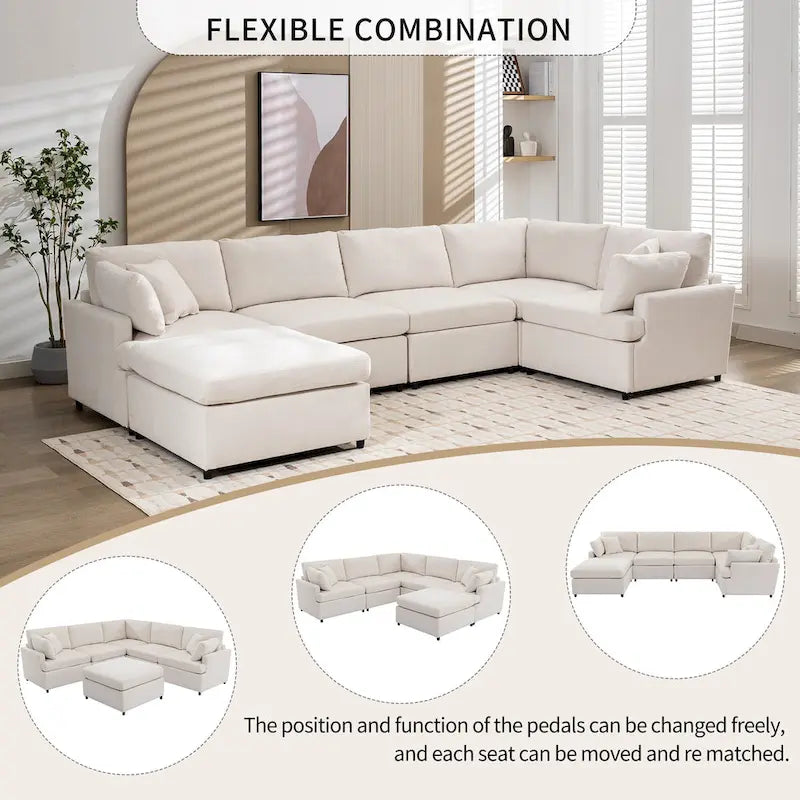 100,4 geräumiges U-förmiges 6-Sitzer-Ecksofa mit abnehmbaren Ottomanen und Kissen, flexible Konfiguration