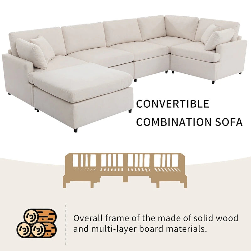 100,4 geräumiges U-förmiges 6-Sitzer-Ecksofa mit abnehmbaren Ottomanen und Kissen, flexible Konfiguration