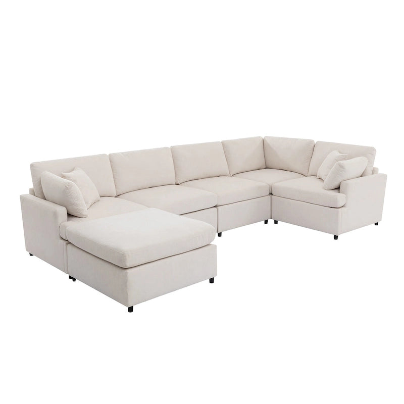 100,4 geräumiges U-förmiges 6-Sitzer-Ecksofa mit abnehmbaren Ottomanen und Kissen, flexible Konfiguration