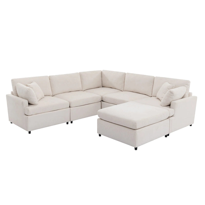 100,4 geräumiges U-förmiges 6-Sitzer-Ecksofa mit abnehmbaren Ottomanen und Kissen, flexible Konfiguration