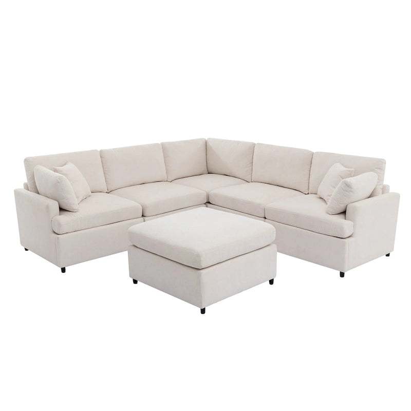 100,4 geräumiges U-förmiges 6-Sitzer-Ecksofa mit abnehmbaren Ottomanen und Kissen, flexible Konfiguration