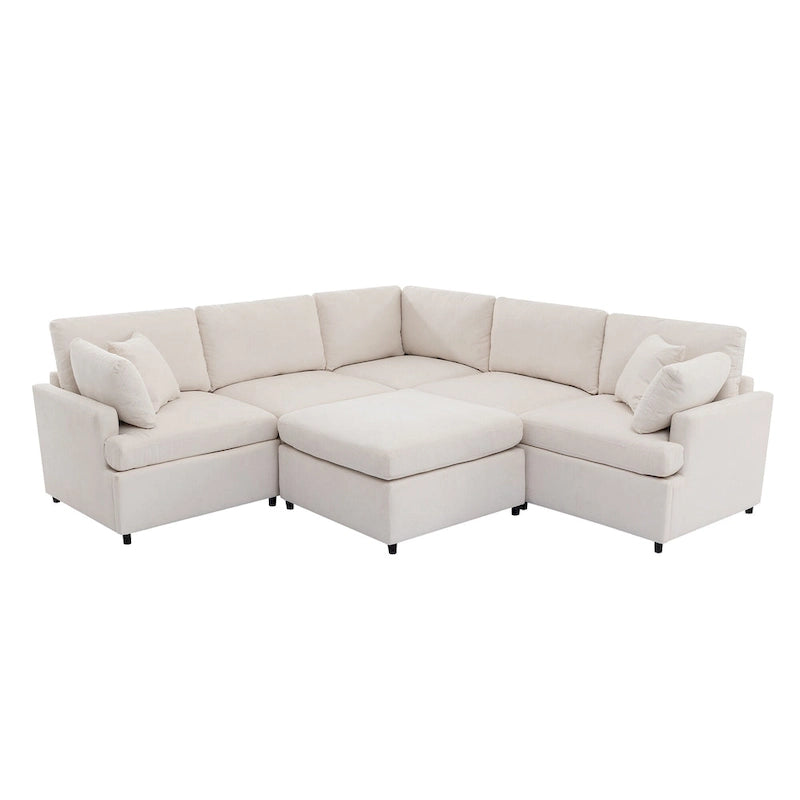 100,4 geräumiges U-förmiges 6-Sitzer-Ecksofa mit abnehmbaren Ottomanen und Kissen, flexible Konfiguration