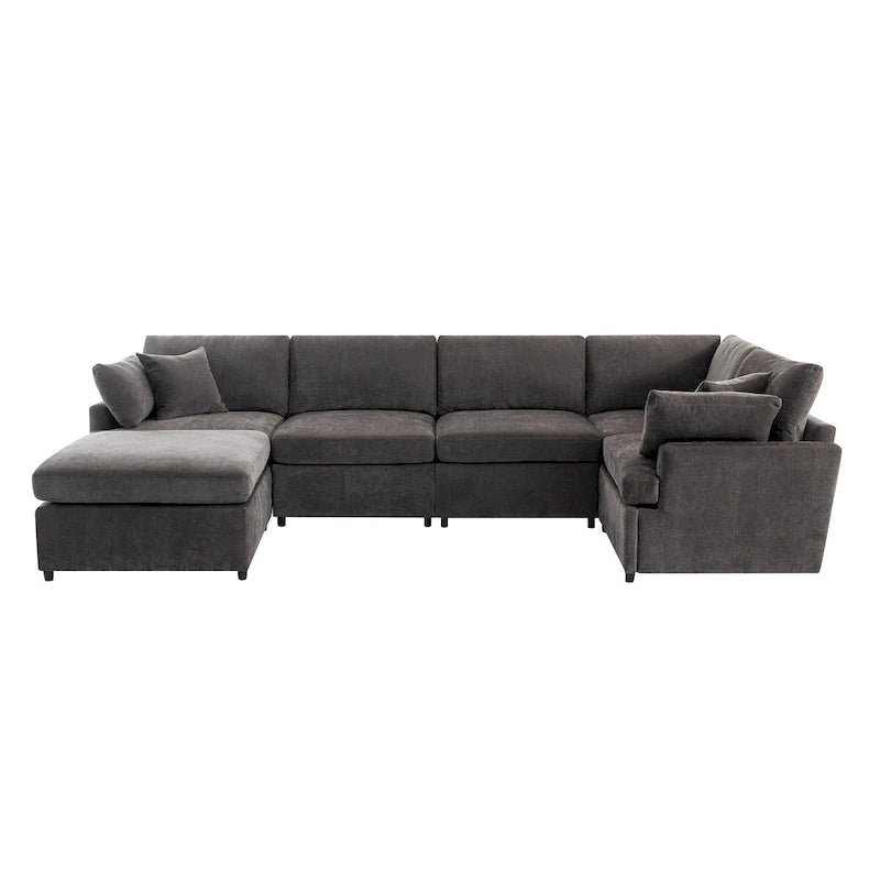 100,4 geräumiges U-förmiges 6-Sitzer-Ecksofa mit abnehmbaren Ottomanen und Kissen, flexible Konfiguration
