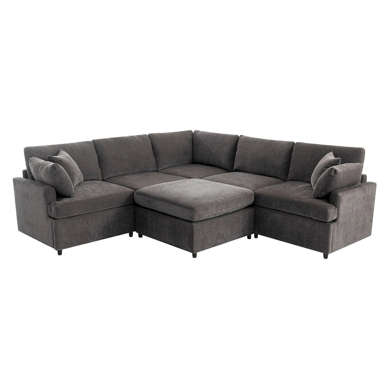 100,4 geräumiges U-förmiges 6-Sitzer-Ecksofa mit abnehmbaren Ottomanen und Kissen, flexible Konfiguration