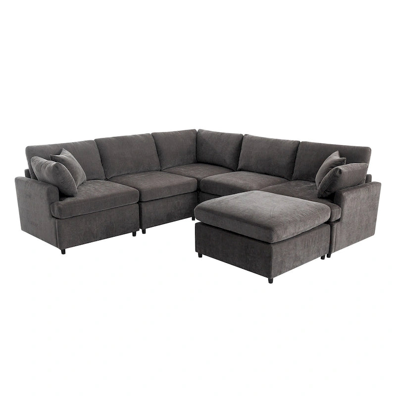100,4 geräumiges U-förmiges 6-Sitzer-Ecksofa mit abnehmbaren Ottomanen und Kissen, flexible Konfiguration