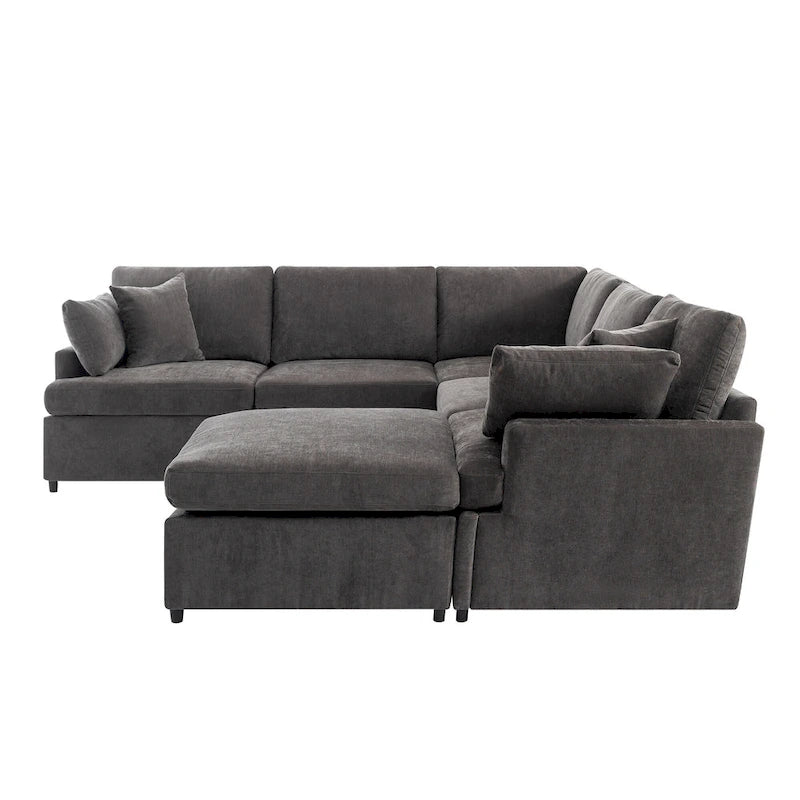 100,4 geräumiges U-förmiges 6-Sitzer-Ecksofa mit abnehmbaren Ottomanen und Kissen, flexible Konfiguration