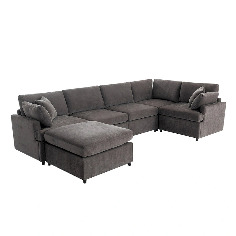 100,4 geräumiges U-förmiges 6-Sitzer-Ecksofa mit abnehmbaren Ottomanen und Kissen, flexible Konfiguration