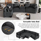 Schwarzes L-förmiges 6-Sitzer-Sofa mit Ausziehbett und Getränkehaltern, 126 cm
