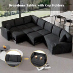 Schwarzes L-förmiges 6-Sitzer-Sofa mit Ausziehbett und Getränkehaltern, 126 cm