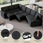 Schwarzes L-förmiges 6-Sitzer-Sofa mit Ausziehbett und Getränkehaltern, 126 cm