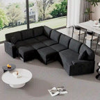 Schwarzes L-förmiges 6-Sitzer-Sofa mit Ausziehbett und Getränkehaltern, 126 cm