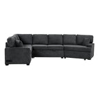 Schwarzes L-förmiges 6-Sitzer-Sofa mit Ausziehbett und Getränkehaltern, 126 cm